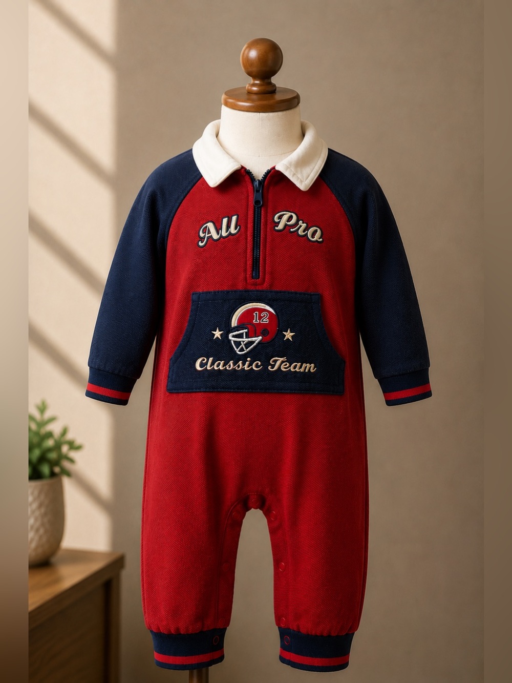 Vintage Baby Headquarters Red Navy All Pro Football Romper 6/9M